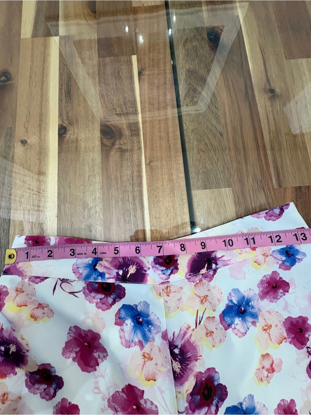 Sz S Printed Floral High Rise Wide-Leg Pull-On Pants w Pockets, White Pink Blue - Picture 7 of 16